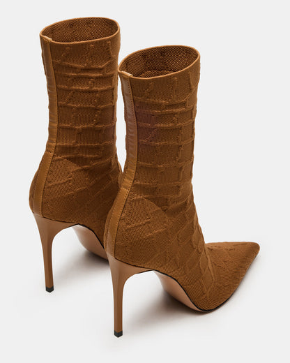 MIDNITE Tan Crocodile Pointed-Toe Stiletto Heel Sock Women's Ankle Boot