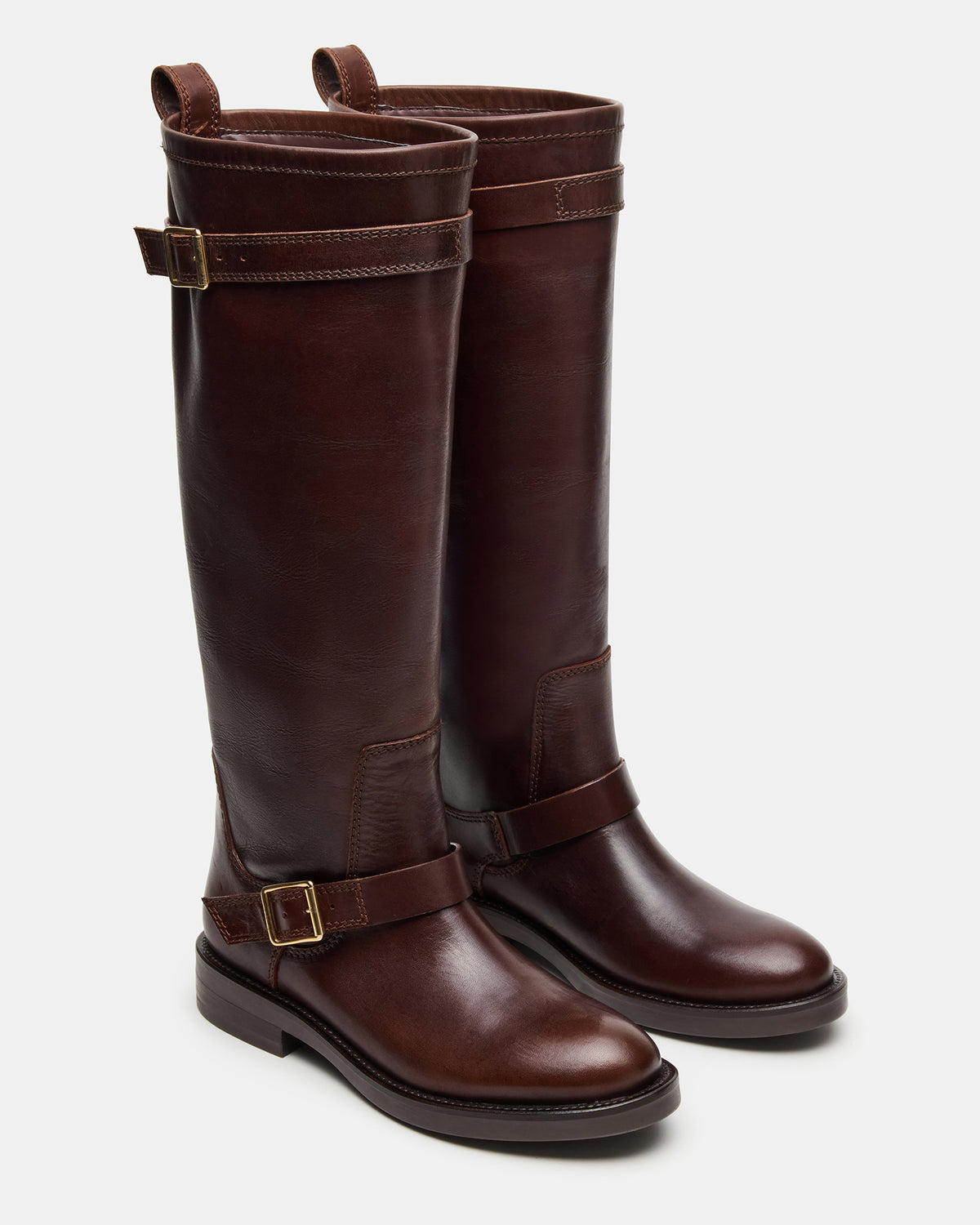 SADY Brown Leather Knee-High Rounded Toe Women's Boot