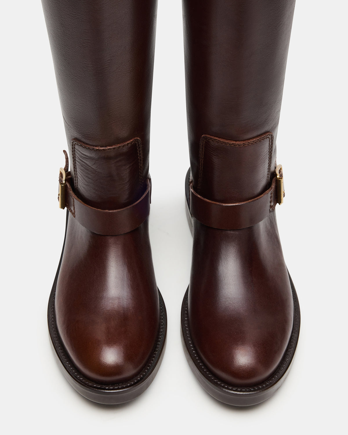 SADY Brown Leather Knee-High Rounded Toe Women's Boot