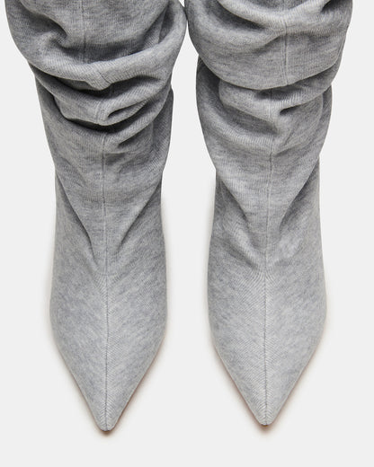 DISTORTION Grey Fabric Pointed-Toe Scrunched Knee-High Wedge Women's Boot