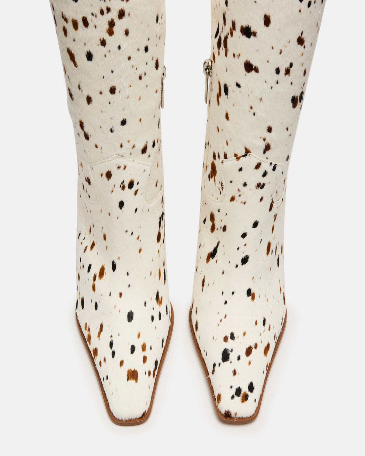 WESCOT Brown Cow Print quare-Toe Knee-High Heeled Women's Boot