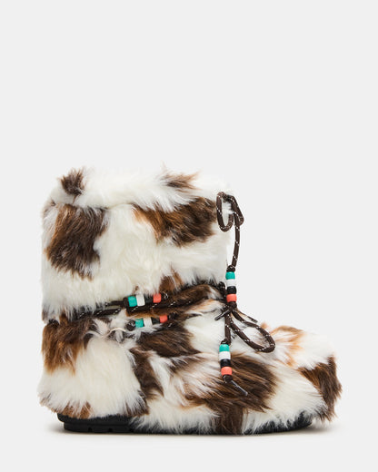 MIRO Brown Multi Faux Fur Chunky Lace-Up Women's Bootie