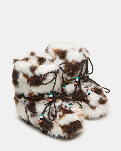 MIRO Brown Multi Faux Fur Chunky Lace-Up Women's Bootie