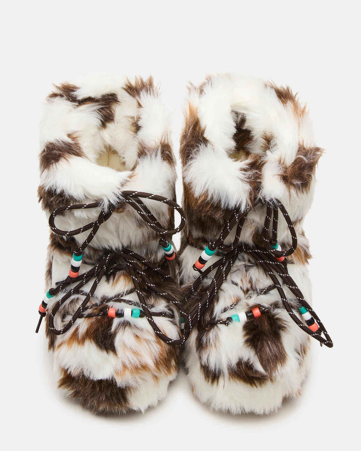 MIRO Brown Multi Faux Fur Chunky Lace-Up Women's Bootie