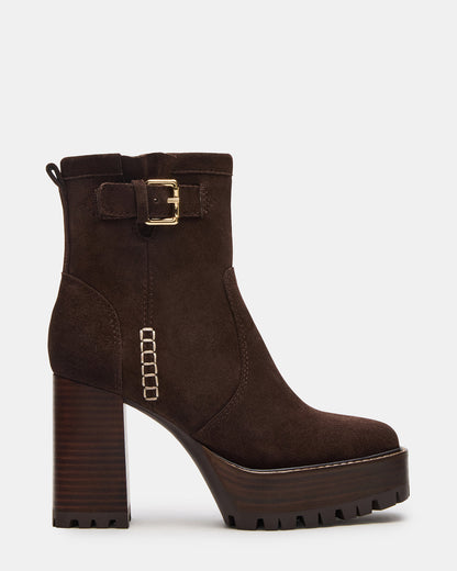 SUMMIT Dark Brown Suede Platform Lug Block Heel Women's Ankle Boot