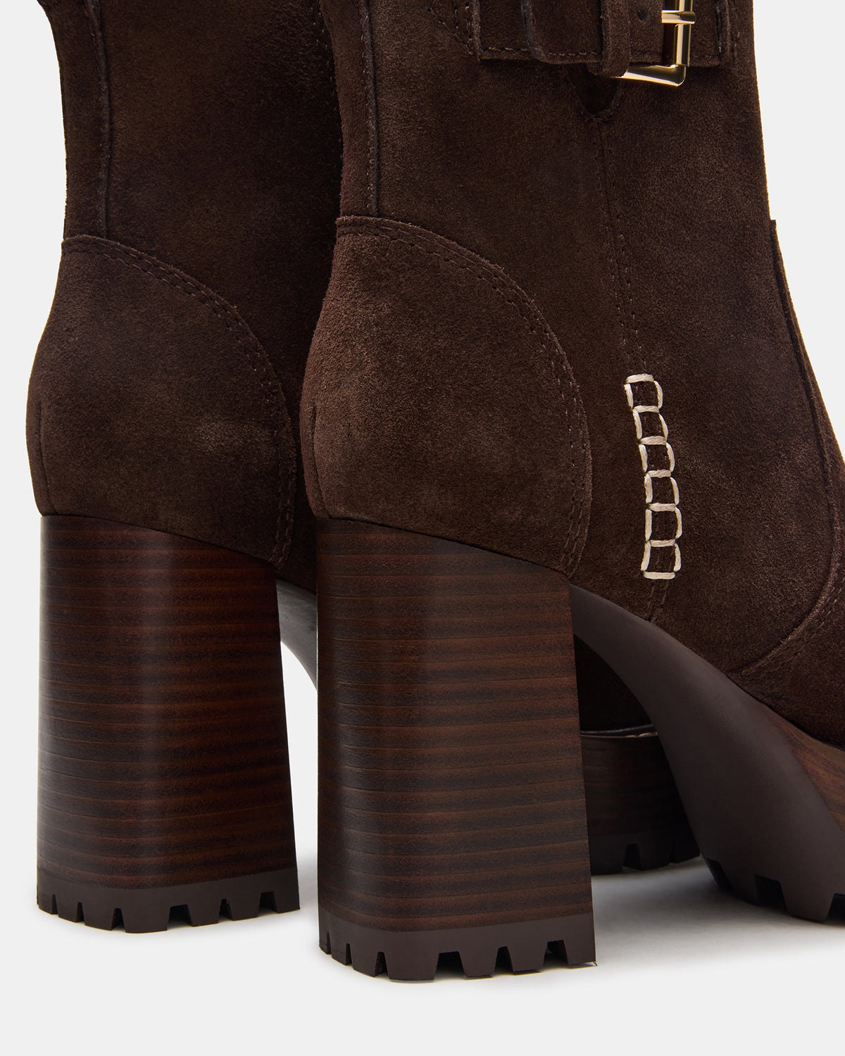 SUMMIT Dark Brown Suede Platform Lug Block Heel Women's Ankle Boot