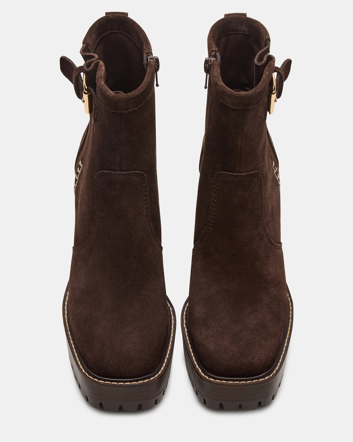 SUMMIT Dark Brown Suede Platform Lug Block Heel Women's Ankle Boot