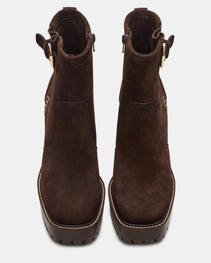 SUMMIT Dark Brown Suede Platform Lug Block Heel Women's Ankle Boot