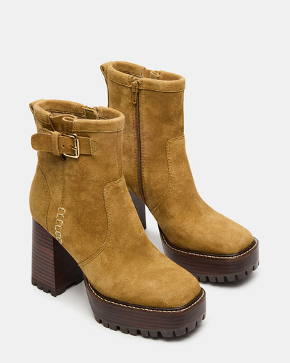 SUMMIT Olive Suede Platform Lug Block Heel Women's Ankle Boot