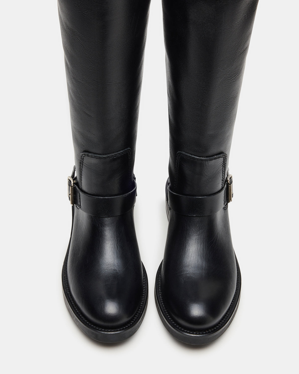 SADY Black Leather Knee-High Rounded Toe Women's Boot