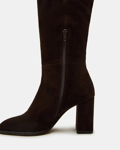 WINSLET Brown Suede Knee-High Block Heel Women's Boot