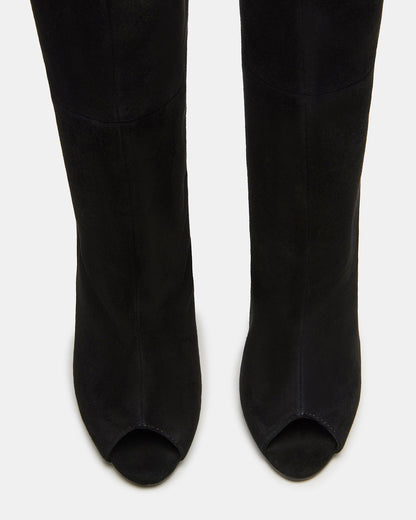 PEGGIE Black Suede Stiletto Heel Peep Toe Women's Boots