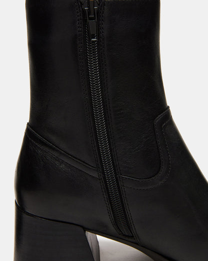 LATCHES Black Leather Square-Toe Block Heel Women's Ankle Boot