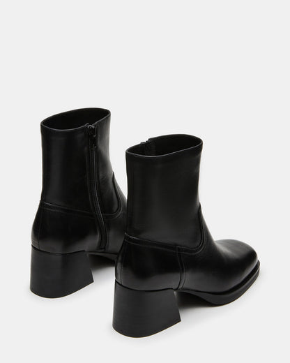 LATCHES Black Leather Square-Toe Block Heel Women's Ankle Boot