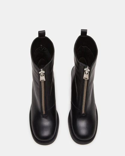 DECLAN Black Leather Block Heeled Ankle Boot | Women's Booties