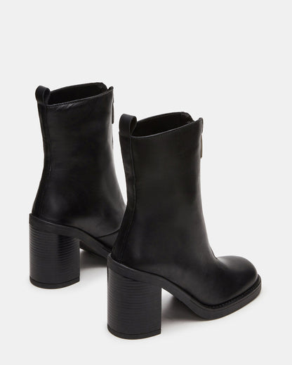 DECLAN Black Leather Block Heeled Ankle Boot | Women's Booties
