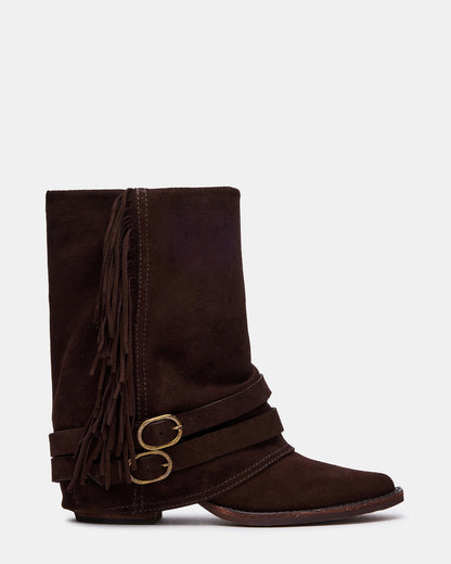 ANSEL Brown Suede Pointed-Toe Fold-Over Cuffed Women's Ankle Boot