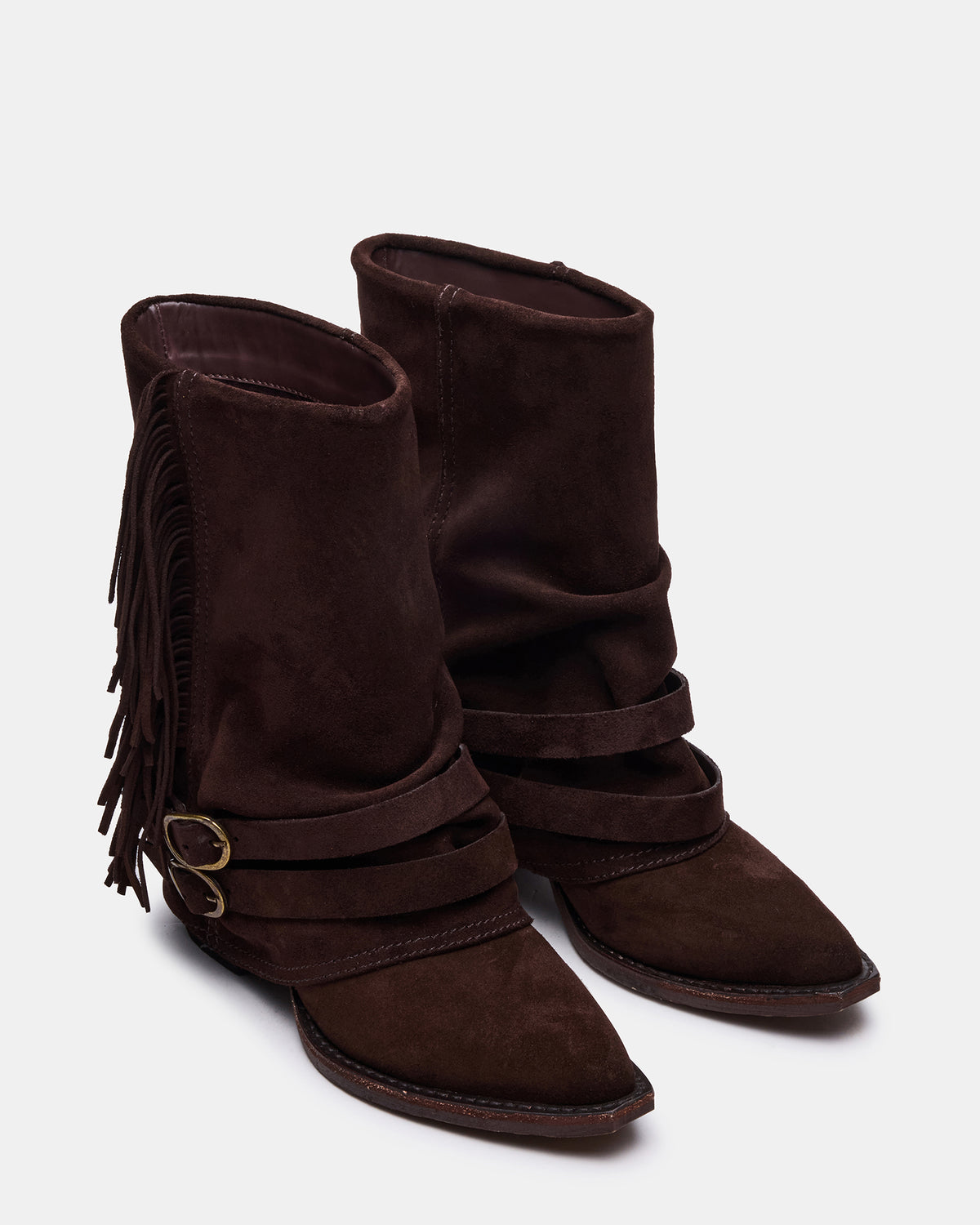 ANSEL Brown Suede Pointed-Toe Fold-Over Cuffed Women's Ankle Boot