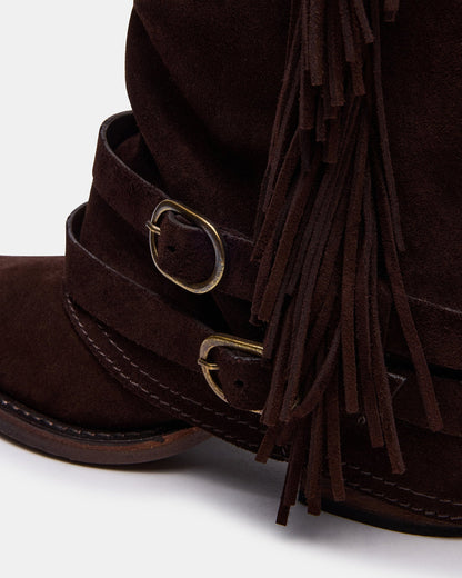 ANSEL Brown Suede Pointed-Toe Fold-Over Cuffed Women's Ankle Boot