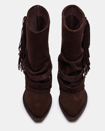 ANSEL Brown Suede Pointed-Toe Fold-Over Cuffed Women's Ankle Boot