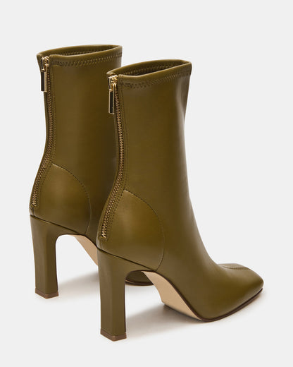 KHELAN Olive Square-Toe Heeled Women's Ankle Boot
