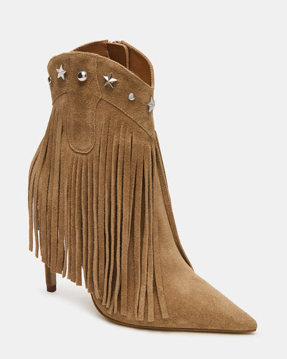 FALTER Chestnut Suede Pointed-Toe Fringe Western Women's Ankle Boot