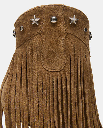 FALTER Chestnut Suede Pointed-Toe Fringe Western Women's Ankle Boot