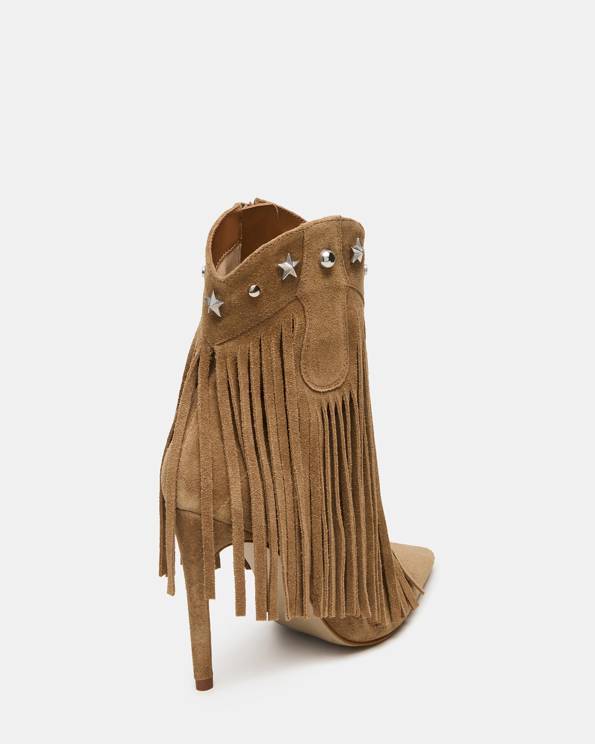 FALTER Chestnut Suede Pointed-Toe Fringe Western Women's Ankle Boot