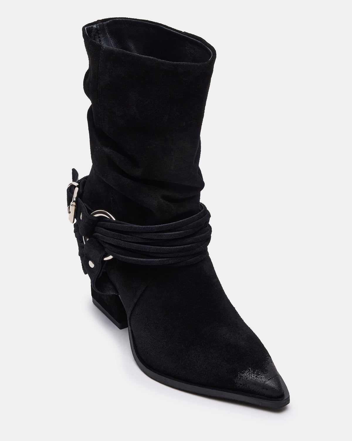 LAUPER Black Pointed-Toe Heeled Buckle Women's Ankle Boot