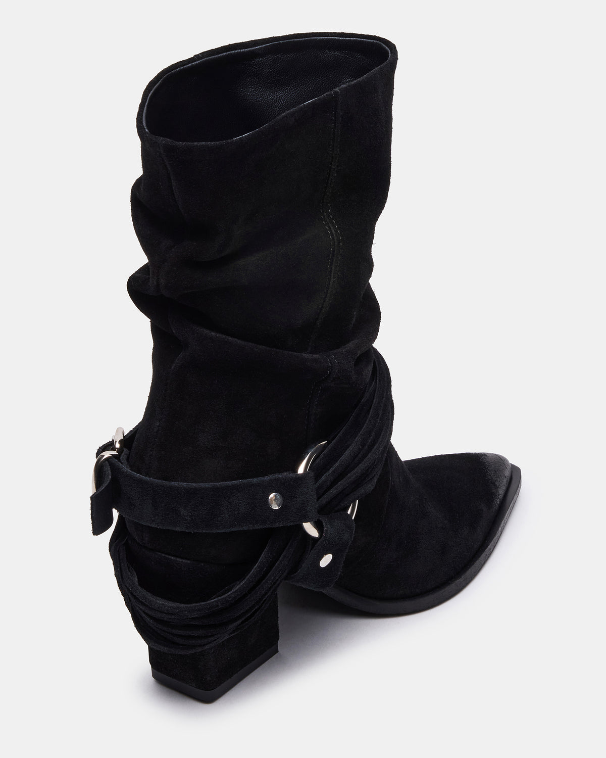 LAUPER Black Pointed-Toe Heeled Buckle Women's Ankle Boot
