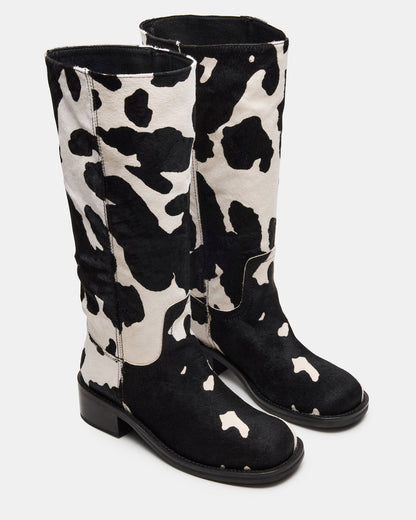 RIGGS Black Cow Print Wide Calf Square-Toe Women's Boot