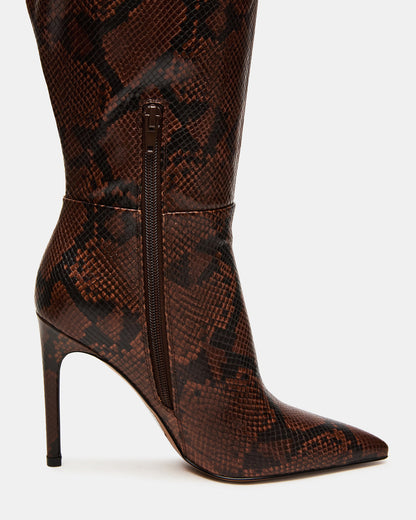 NITRO Brown Snake Wife Calf Pointed-Toe Stiletto Heel Knee-High Women's Boots