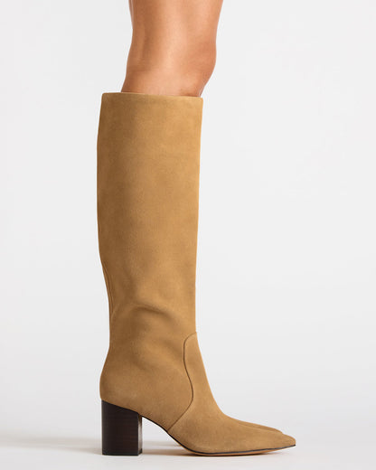 SKYLINE Taupe Suede Knee-High Pointed Toe Women's Boot