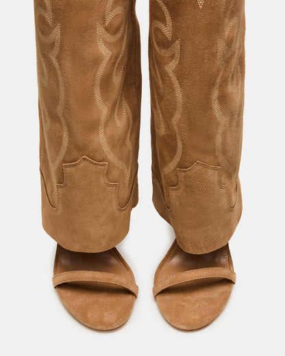 RAVINE Western Tan Suede Knee-High Cuffed Stiletto Heel Women's Boot