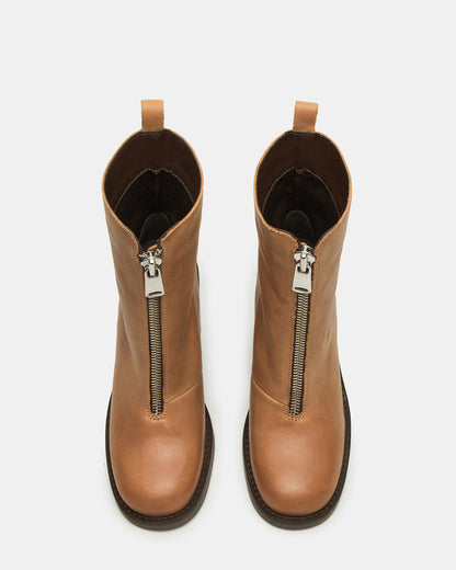 DECLAN Cognac Leather Block Heeled Ankle Boot | Women's Booties