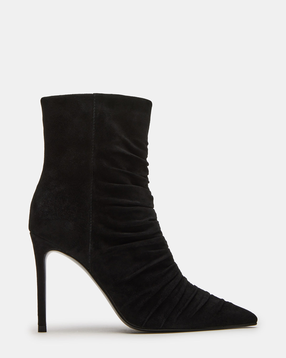 TEASE Black Suede Ruched Pointed Toe Ankle Boot | Women's Booties