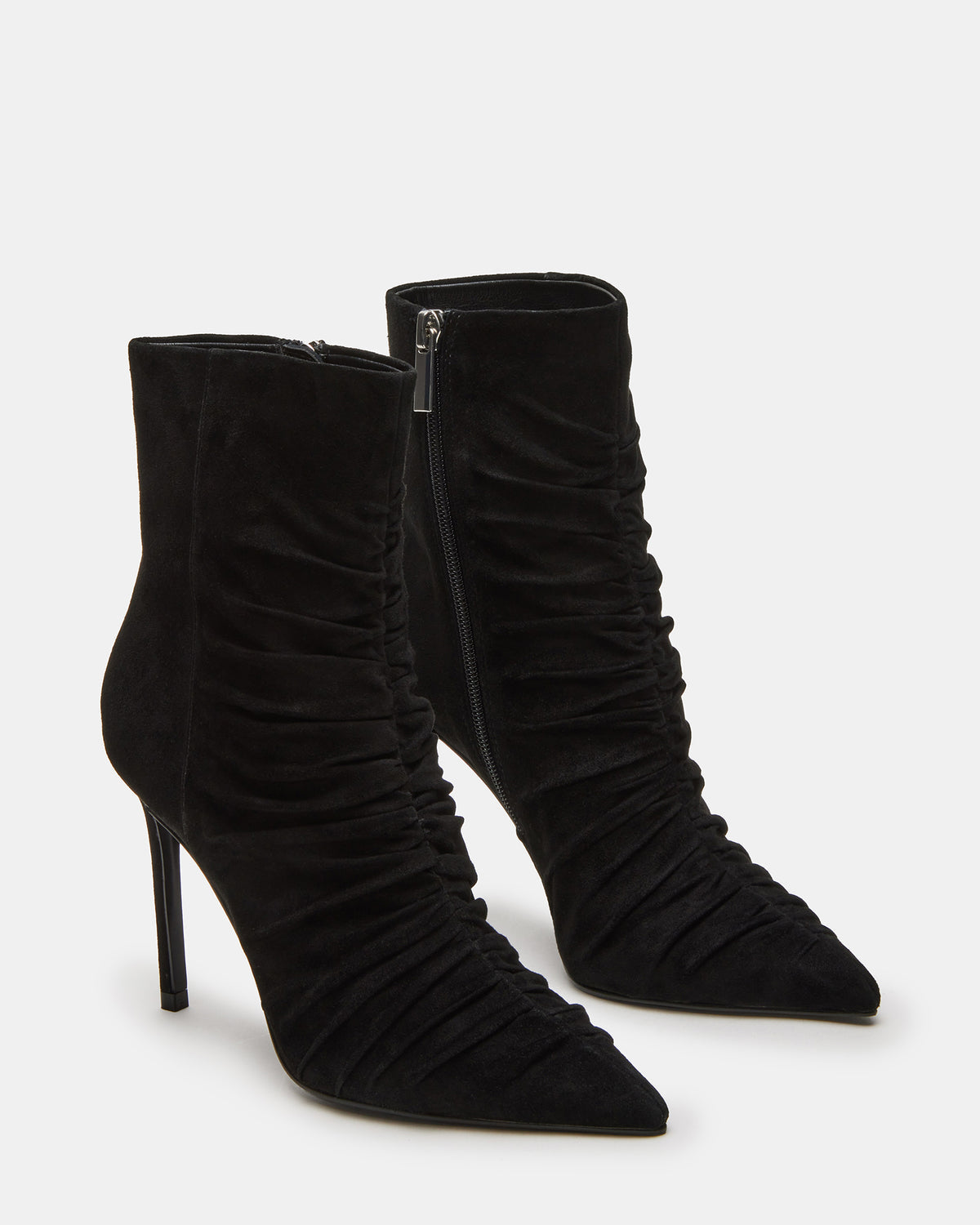 TEASE Black Suede Ruched Pointed Toe Ankle Boot | Women's Booties