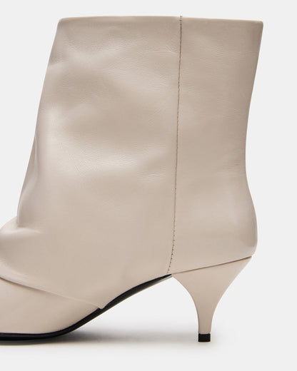 SHINER White Leather Pointed-Toe Kitten Heel Women's Ankle Boot
