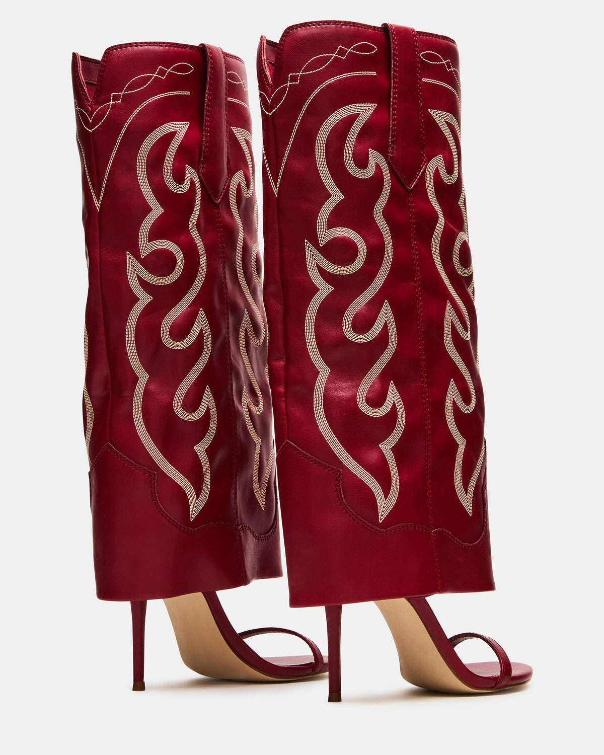 RAVINE Western Red Knee-High Cuffed Stiletto Heel Women's Boot