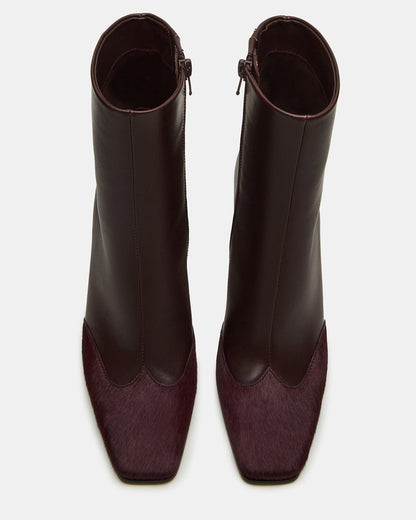 LYLE Burgundy Leather Square-Toe Heeled Women's Ankle Boot