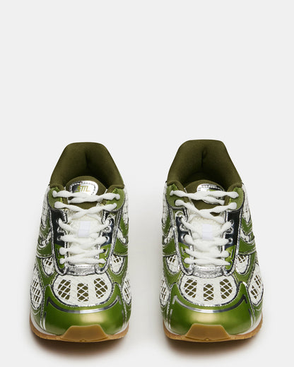 PAGER Green Multi Low-Top Lace-Up Mesh Women's Sneaker