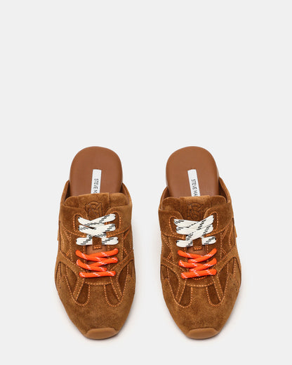 AZIEL MULE Chestnut Suede Low-Top Lace-Up Slip-On Women's Sneaker