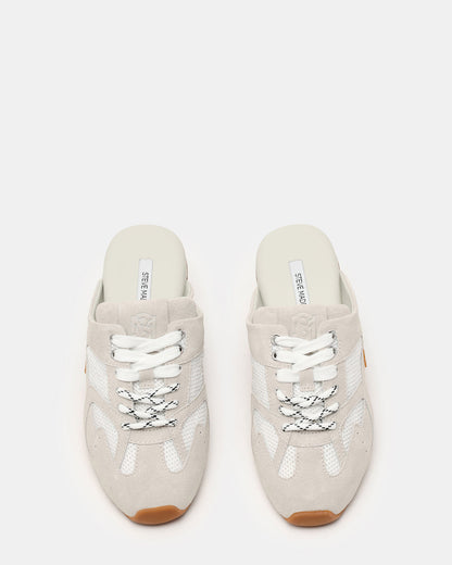 AZIEL MULE White Suede Low-Top Lace-Up Slip-On Women's Sneaker