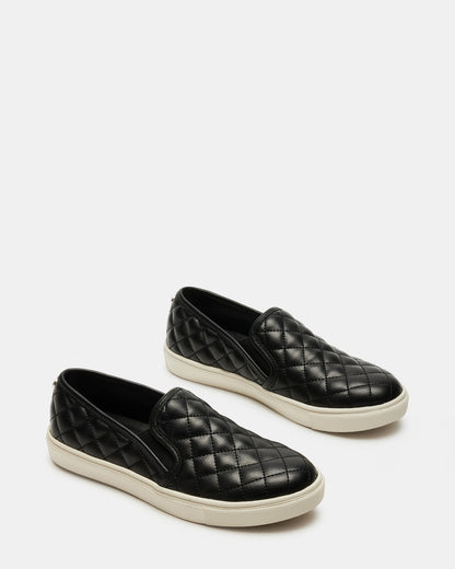 ECENTRCQ Black Leather Women's Slip On Sneakers