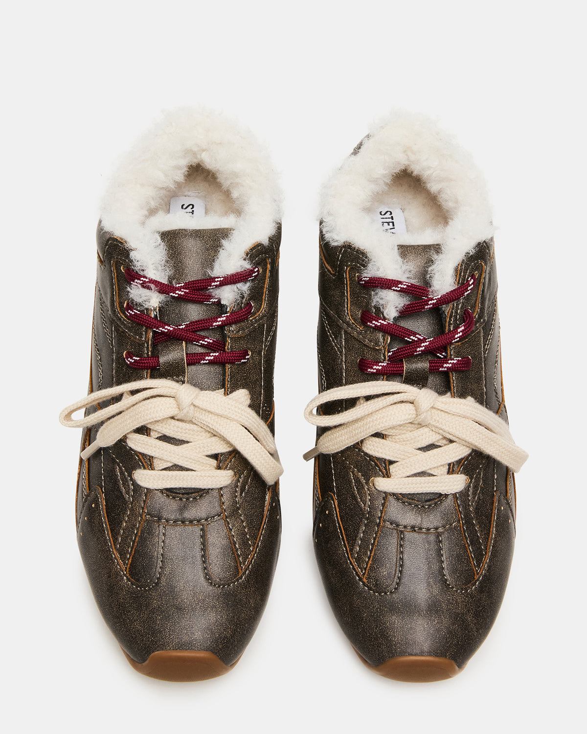 AZIEL Faux Fur Brown Distressed Low-Top Lace-Up Women's Sneakers