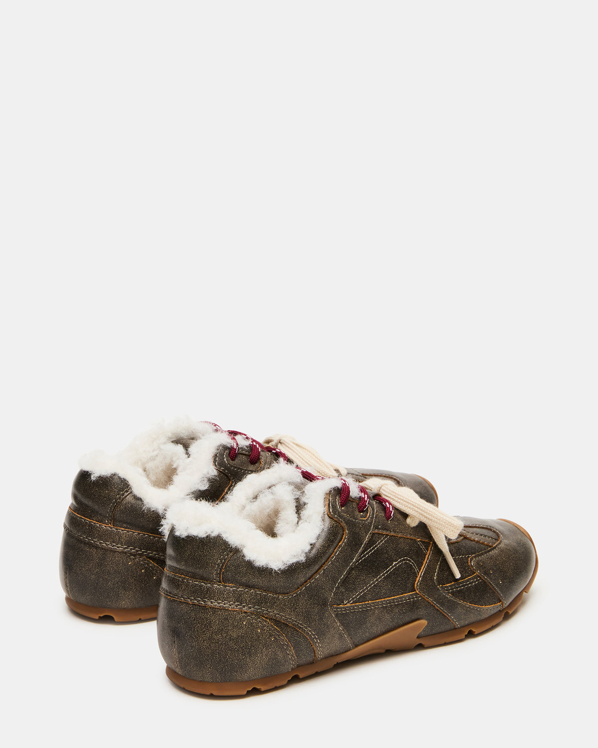 AZIEL Faux Fur Brown Distressed Low-Top Lace-Up Women's Sneakers
