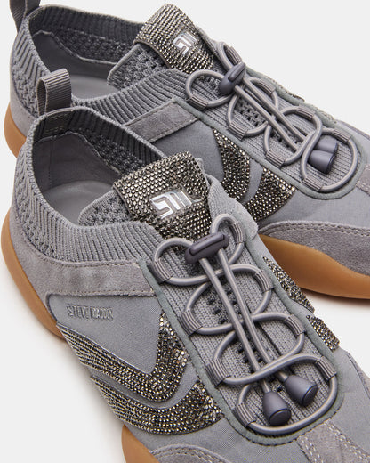REBOOT Grey Rhinestones Low-Top Lace-Up Women's Sneaker