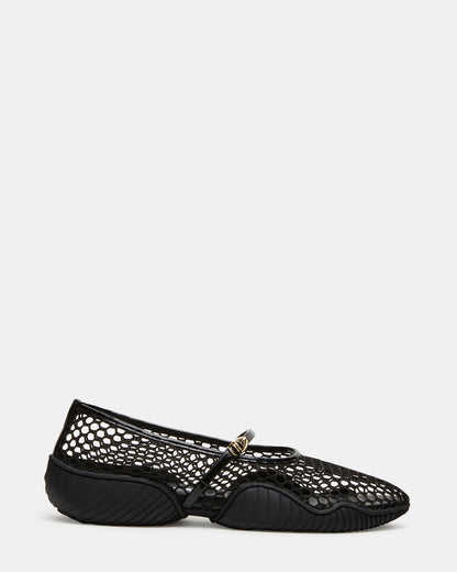 VICKEE Black Mesh Mary Jane Buckle Chunky Sole Ballet Women's Sneaker