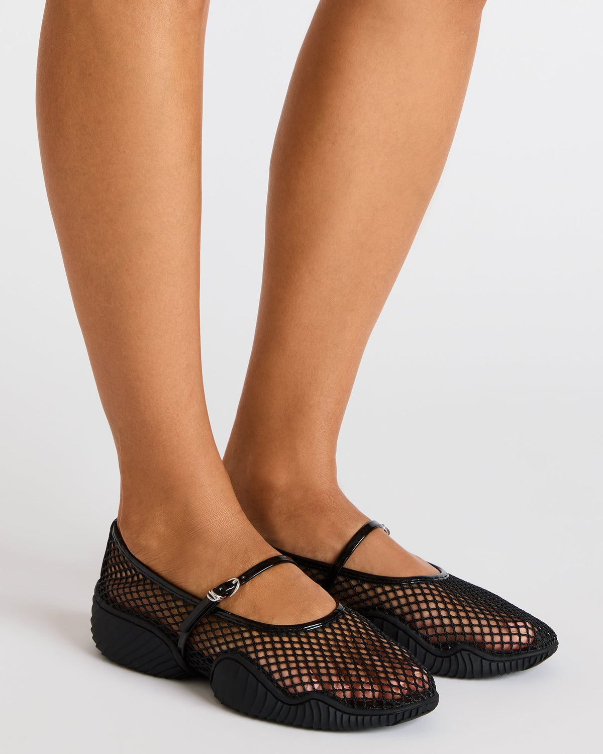 VICKEE Black Mesh Mary Jane Buckle Chunky Sole Ballet Women's Sneaker