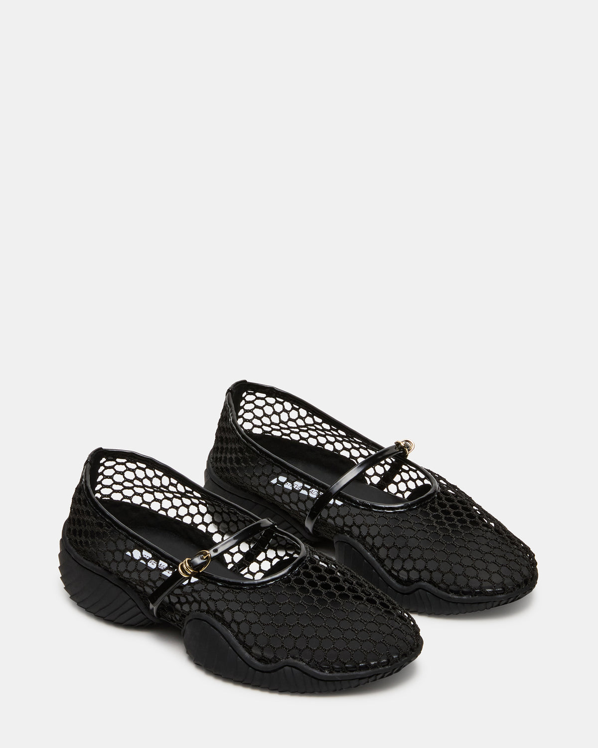 VICKEE Black Mesh Mary Jane Buckle Chunky Sole Ballet Women's Sneaker